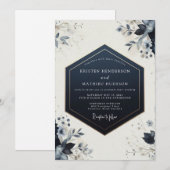 Navy Botanical Bloom Wedding Einladung (Vorne/Hinten)