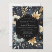 Navy Botanical Blumenehe Einladung (Vorderseite)