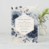 Navy Botanical Moody Wedding Einladung (Stehend Vorderseite)