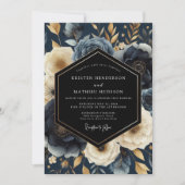 Navy Botanical Opulent Wedding Einladung (Vorderseite)