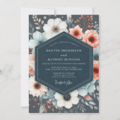 Navy Botanical Romance Wedding Einladung (Vorderseite)