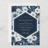 Navy Botanical Whimsy Wedding Einladung (Vorderseite)