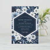 Navy Botanical Whimsy Wedding Einladung (Stehend Vorderseite)