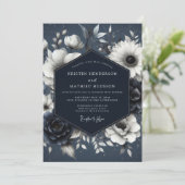 Navy Botanical Whimsy Wedding Einladung (Stehend Vorderseite)