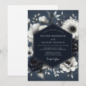 Navy Botanical Whimsy Wedding Einladung (Vorne/Hinten)
