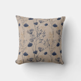 Navy Botanical Wildflower Throw Pillow Kissen