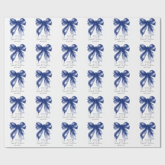 Navy Bow Coquette Script Sweet 16 Party Geschenkpapier (Flach)