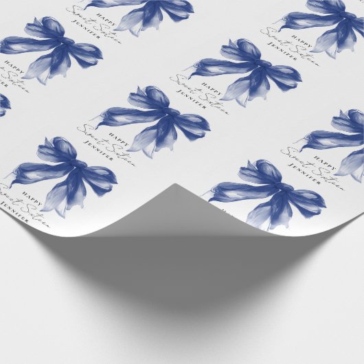 Navy Bow Coquette Script Sweet 16 Party Geschenkpapier (Ecke)