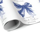 Navy Bow Coquette Script Sweet 16 Party  Geschenkpapier (Rolleneckpunkt)