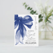 Navy Bow Coquette Sweet 16 Save the Date  Postkarte (Stehend Vorderseite)