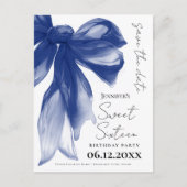Navy Bow Coquette Sweet 16 Save the Date  Postkarte (Vorderseite)