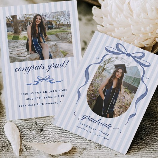 Navy Bow Graduation Open House Party Invitation Einladung