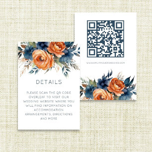 Navy-Braun-Orange-Blumen Hochzeitsdetails Begleitkarte