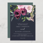 NAVY BRIGHT BLUSH BURGUNDY FLORAL BUNCH WEDING EINLADUNG (Vorne/Hinten)
