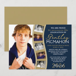 Navy & Bronze Foto Filmstrip Grad Ankündigung