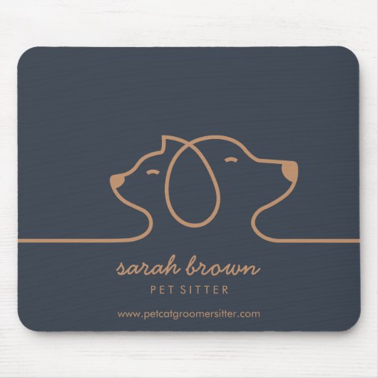 Navy Brown Dog Cat Lineart pet studio Mousepad (Vorne)