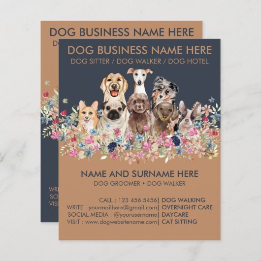 Navy Brown Dog Sitting Service Pet Bräutigam Flyer (Vorne/Hinten)