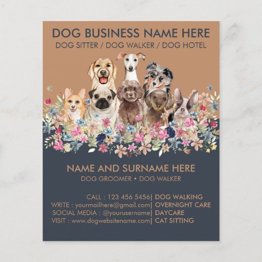 Navy Brown Dog Sitting Service Pet Bräutigam Flyer (Rückseite)