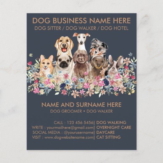 Navy Brown Dog Sitting Service Pet Groomer Flyer (Vorderseite)