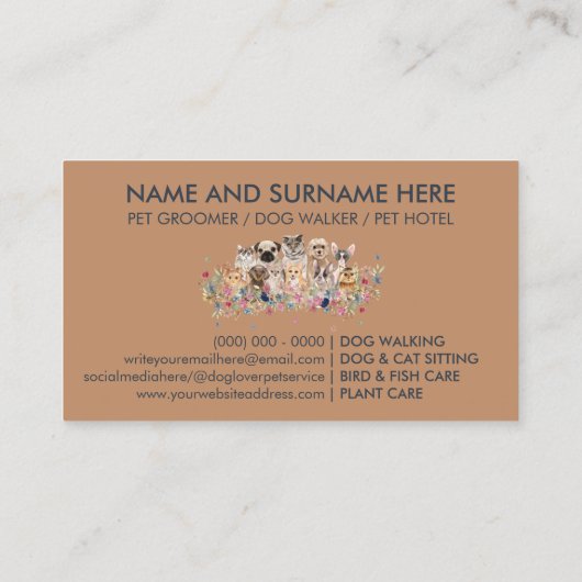 Navy Brown Haustier Hunde Katzen Visitenkarte (Rückseite)