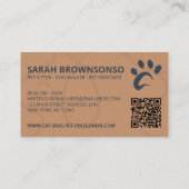 Navy Brown Qr Code Logo Hunde Katze Pet Pad Visitenkarte (Rückseite)