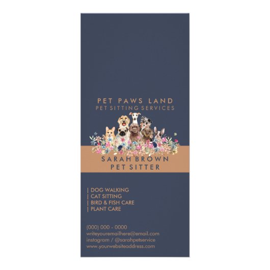 Navy Brown Tone Pet Report Boarding Niedliche Hund Werbekarte (Hinten)