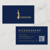 Navy Brown Wine Glass Bottle Restaurant Visitenkarte (Vorne/Hinten)