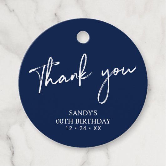 Navy Brush Script Geburtstagsparty Danke Geschenkanhänger (Vorderseite)