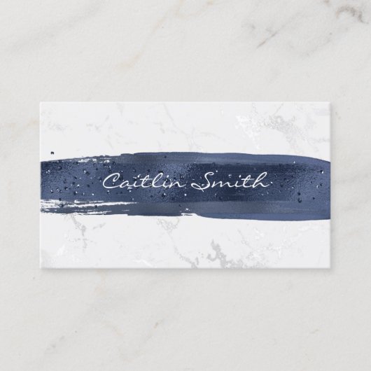 Navy Brush Stroke Silver White Foil Marmor Visitenkarte (Vorderseite)
