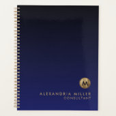 Navy Brushed Gold Monogram Terminierungsbuch Planer (Vorderseite)