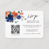 Navy Bue Burnt Orange QR Code Wedding RSVP Begleitkarte (Vorderseite)