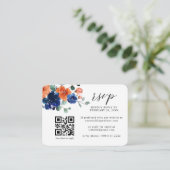 Navy Bue Burnt Orange QR Code Wedding RSVP Begleitkarte (Stehend Vorderseite)