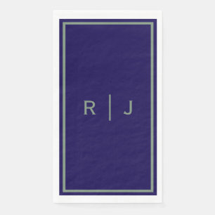 Navy Bue Sage Grün Monogramm Name Coole Hochzeit Serviette