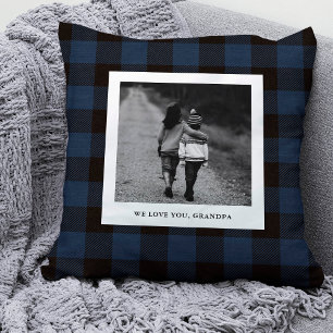 Navy Buffalo Plaid Photo for Grandpa Kissen