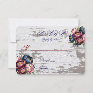 Navy Burgund Blush Pink Pfingstrose Gold Hochzeit RSVP Karte