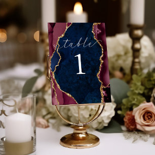 Navy, Burgund & Gold Achat Tischkarte Tischnummer