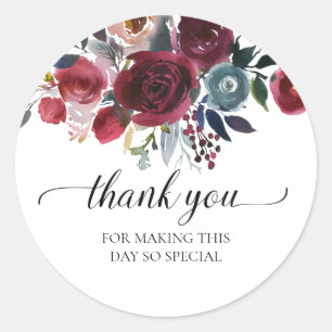 Navy-Burgunder-Blumen-Dankeschön-Brautparty-Gesche Runder Aufkleber