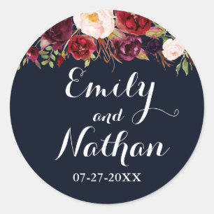 Navy Burgunder Blumen Herbst Hochzeit Aufkleber