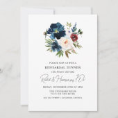 Navy Burgunder Blumen Hochzeitsprobedinner Einladung (Vorderseite)