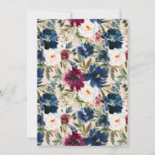 Navy Burgunder Blumen Hochzeitsprobedinner Einladung (Rückseite)