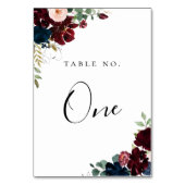 Navy Burgundy Blush Fall Floral Tischnummer (Vorderseite)