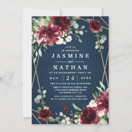 Navy Burgundy Blush Gold Floral Engagement Party Einladung