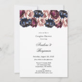 Navy Burgundy Blush Pink Peony Couples Dusche Einladung (Vorderseite)