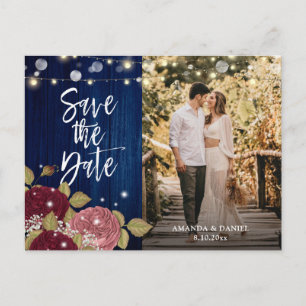 Navy Burgundy Blush Wedding Foto Save the Date Ankündigungspostkarte