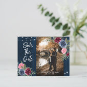 Navy Burgundy Blush Wedding Foto Save the Date Postkarte (Stehend Vorderseite)
