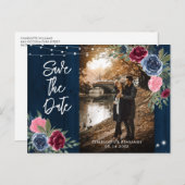 Navy Burgundy Blush Wedding Foto Save the Date Postkarte (Vorne/Hinten)