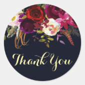 Navy Burgundy Boho Floral Hochzeit im Herbst Viele Runder Aufkleber (Vorderseite)