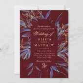 Navy & Burgundy Classic Monogram Wedding Einladung (Vorderseite)