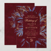 Navy & Burgundy Classic Monogram Wedding Einladung (Vorne/Hinten)