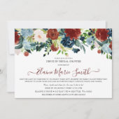 Navy Burgundy Floral Drive Thru Brautparty Einladung (Vorderseite)